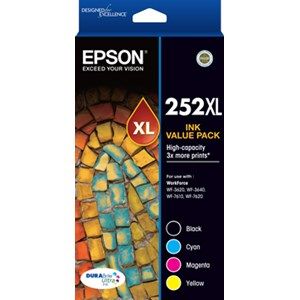 Epson 252XL Genuine 4 High Yield Ink Value Pack (Bk,C,M,Y)